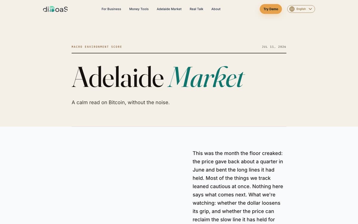 diboas.com/market, the live macro-regime dashboard fed by the private engine
